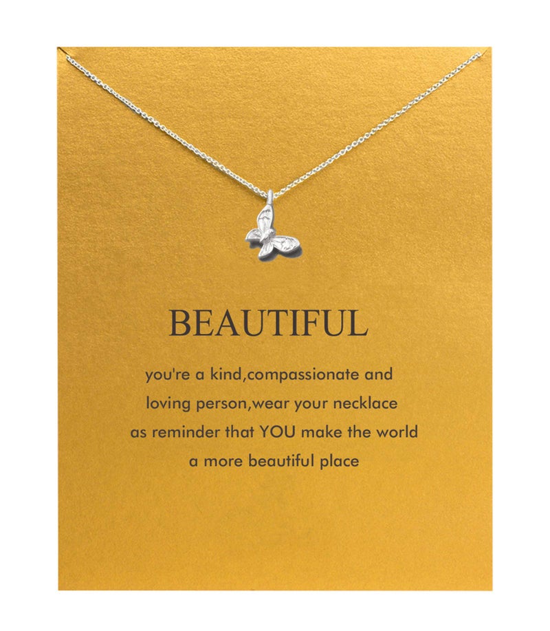 Baydurcan Hundred River Friendship Butterfly Necklace Butterfly Pendant Chain Necklace with Message Card Gift Card (butterfly s) - Image 1
